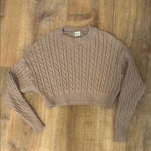 Cable Knit Cropped Sweater - Brown